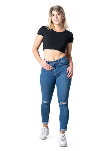 Blue ripped best sale knee jeans