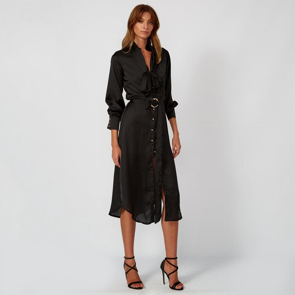 ARABELLA Black Lantern Sleeve Midi Shirt Dress