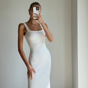 FREJA Ivory Wide Strap Bodycon Knit Midi Dress