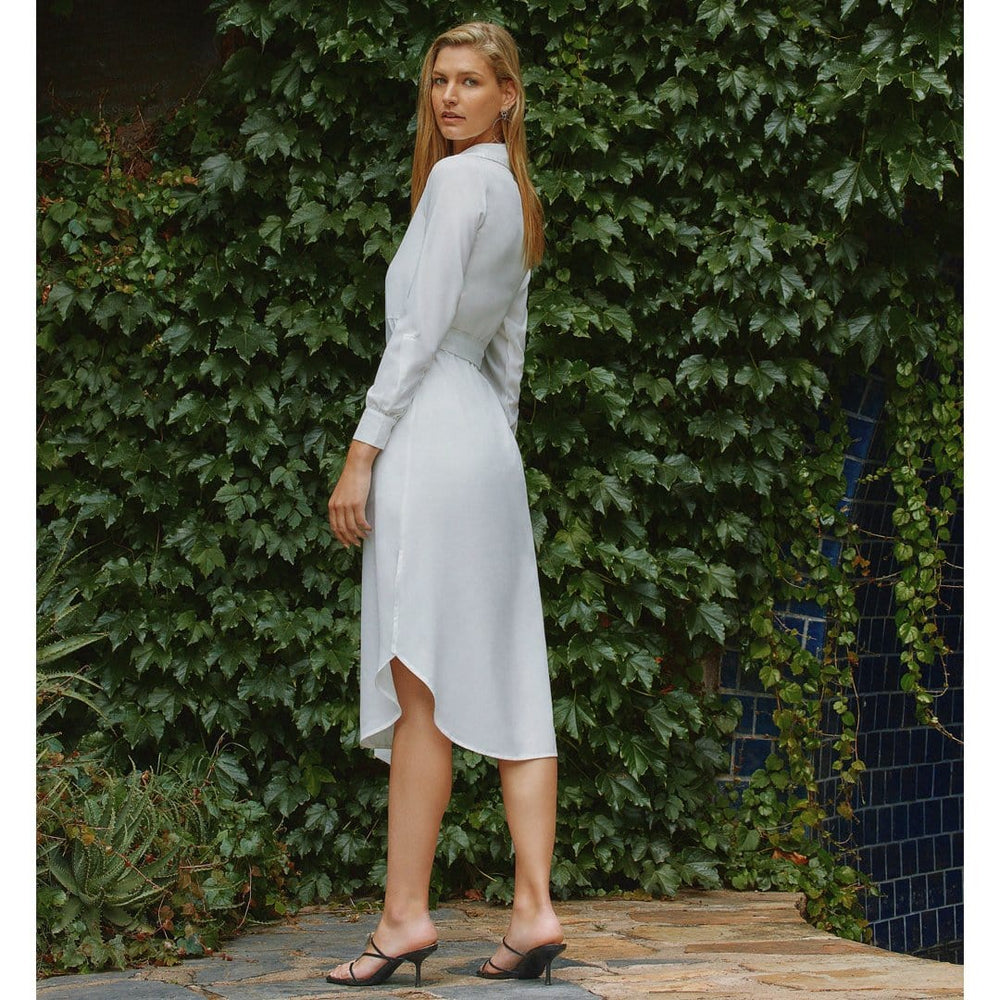 ISLA White Long Sleeve Midi Shirt Dress