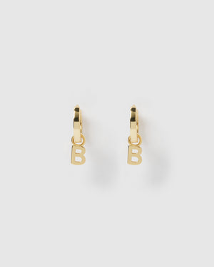 Izoa Alphabet Letter B Huggie Earrings Gold