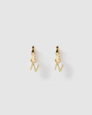 Izoa Alphabet Letter N Huggie Earrings Gold