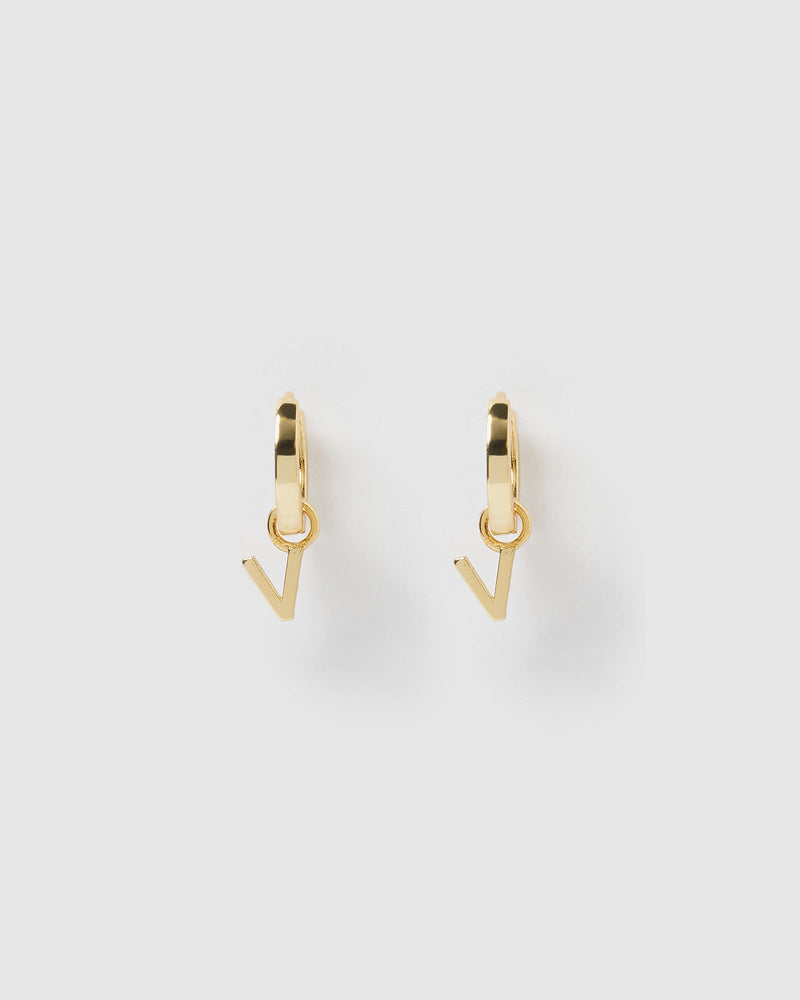 Izoa Alphabet Letter V Huggie Earrings Gold