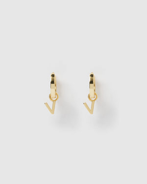 Izoa Alphabet Letter V Huggie Earrings Gold