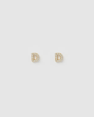 Izoa Alphabet Mini Letter D Stud Earrings Gold