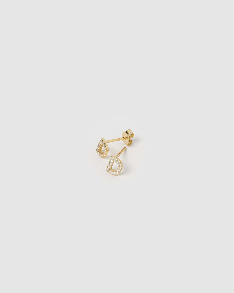 Izoa Alphabet Mini Letter D Stud Earrings Gold