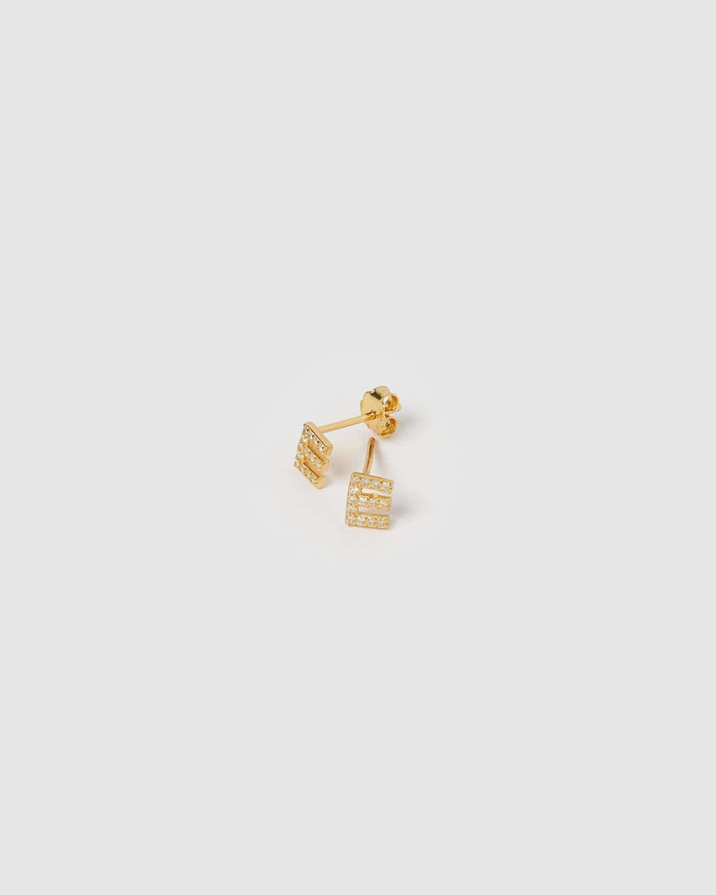 Izoa Alphabet Mini Letter E Stud Earrings Gold