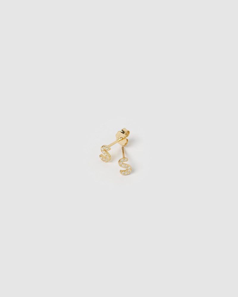 Izoa Alphabet Mini Letter S Stud Earrings Gold