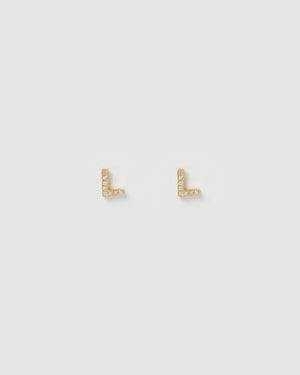 Izoa Alphabet Mini Letter T Stud Earrings Gold