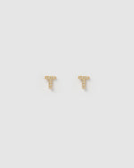 Izoa Alphabet Mini Letter T Stud Earrings Gold