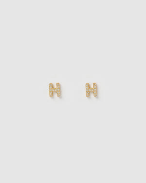 Izoa Alphabet Mini Letter H Stud Earrings Gold