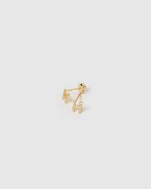 Izoa Alphabet Mini Letter H Stud Earrings Gold