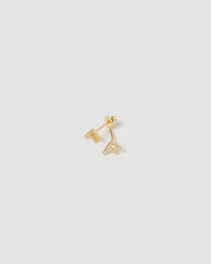 Izoa Alphabet Mini Letter F Stud Earrings Gold