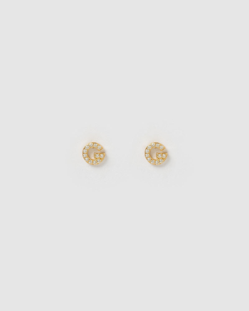 Izoa Alphabet Mini Letter G Stud Earrings Gold