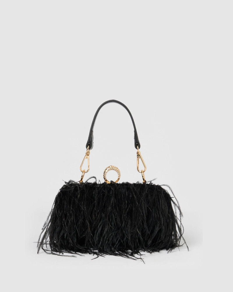 Izoa Beatrice Clutch Faux Feather Black