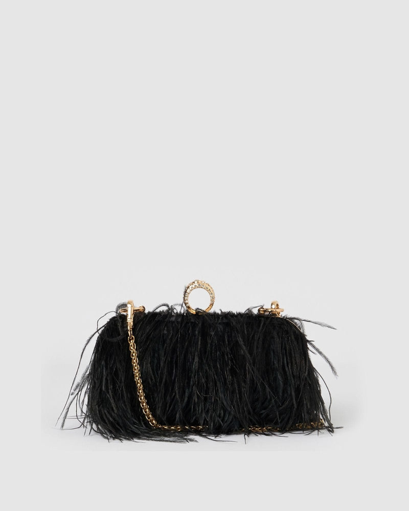 Izoa Beatrice Clutch Faux Feather Black