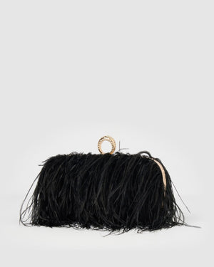 Izoa Beatrice Clutch Faux Feather Black