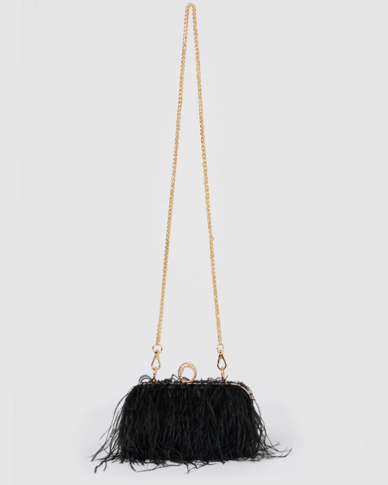 Izoa Beatrice Clutch Faux Feather Black