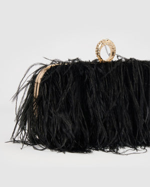 Izoa Beatrice Clutch Faux Feather Black