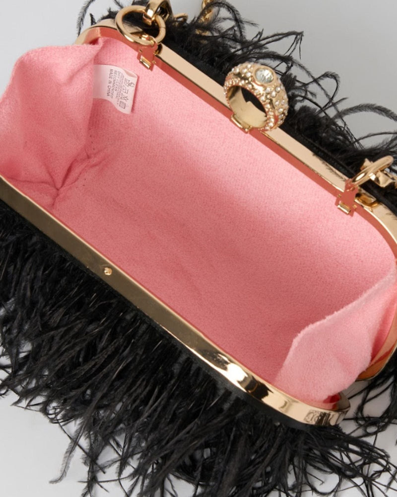 Izoa Beatrice Clutch Faux Feather Black