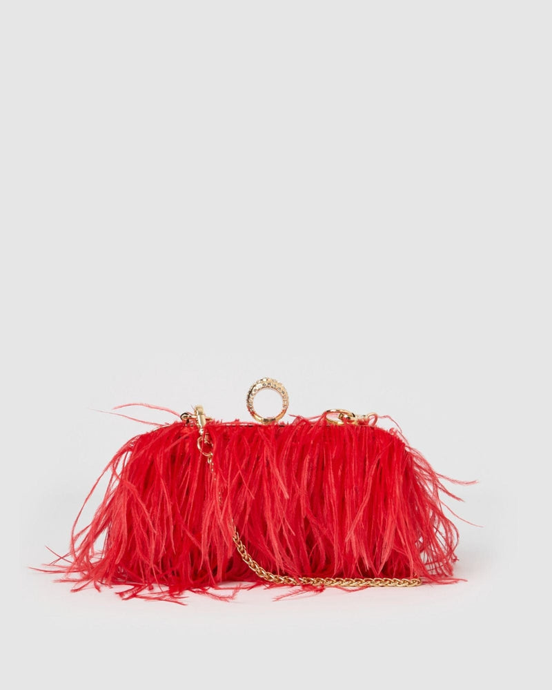 Izoa Beatrice Clutch Faux Feather Red