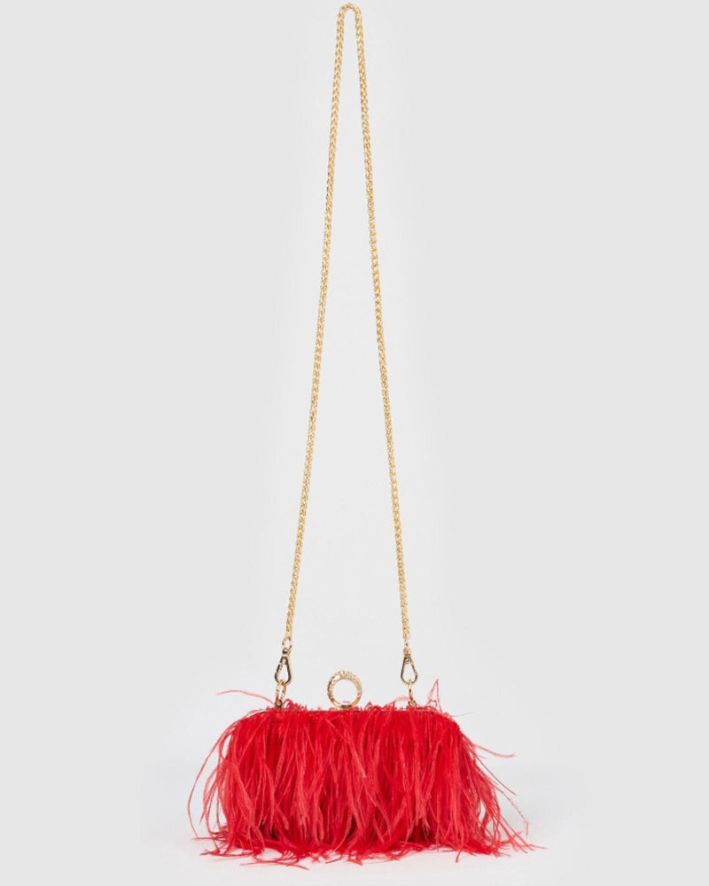 Izoa Beatrice Clutch Faux Feather Red