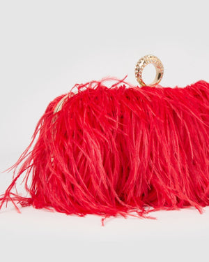 Izoa Beatrice Clutch Faux Feather Red