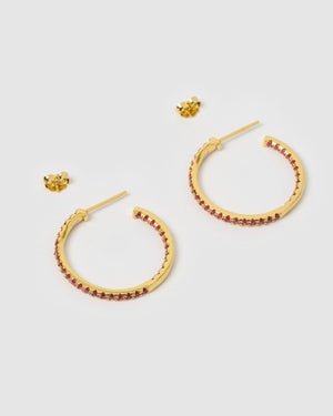 Izoa Belle Hoop Earrings Gold Pink