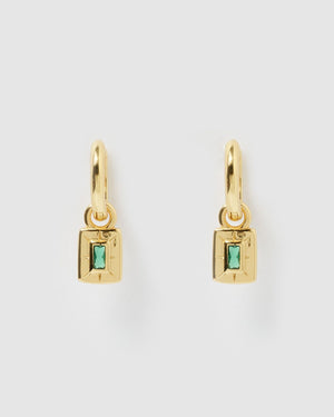 Izoa Cairo Huggie Earrings Gold Green