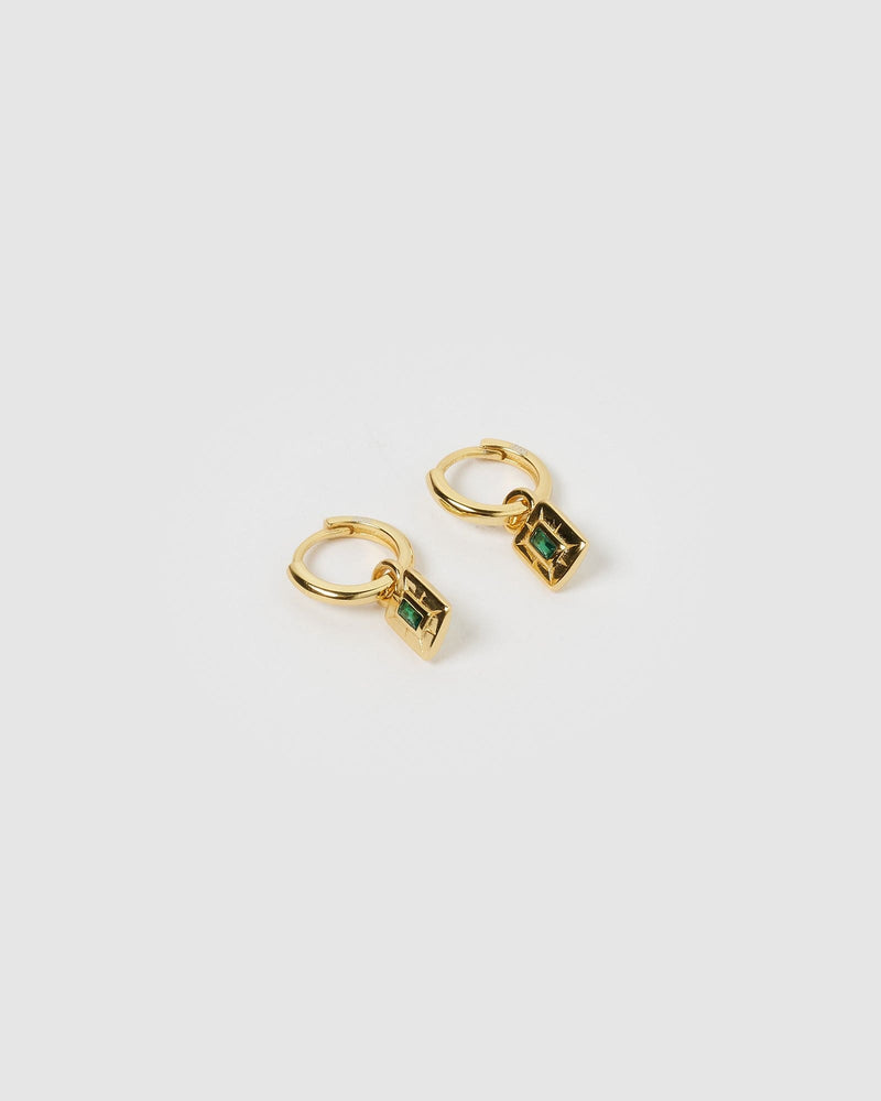 Izoa Cairo Huggie Earrings Gold Green