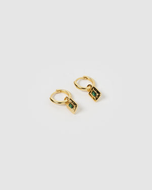 Izoa Cairo Huggie Earrings Gold Green