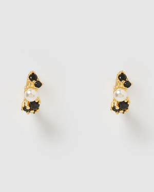 Izoa Earrings Izoa Carina Huggie Gold Black IZ-CARINAHUG-GLDBLK