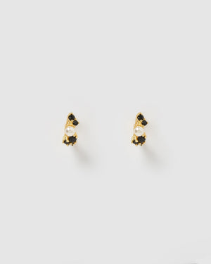 Izoa Earrings Izoa Carina Huggie Gold Black IZ-CARINAHUG-GLDBLK