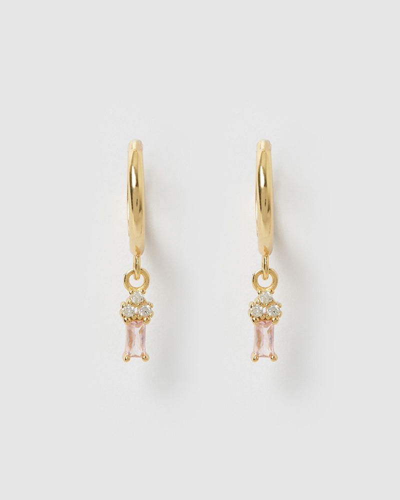 Izoa Carissa Huggie Earrings Gold Baby Pink