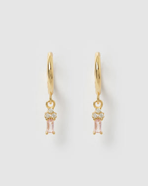 Izoa Carissa Huggie Earrings Gold Baby Pink