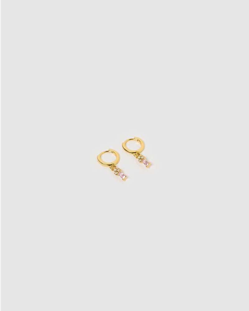 Izoa Carissa Huggie Earrings Gold Baby Pink