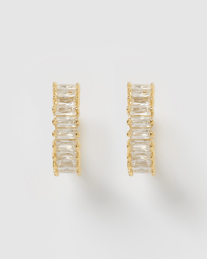 Izoa Celine Huggie Earrings Gold Clear