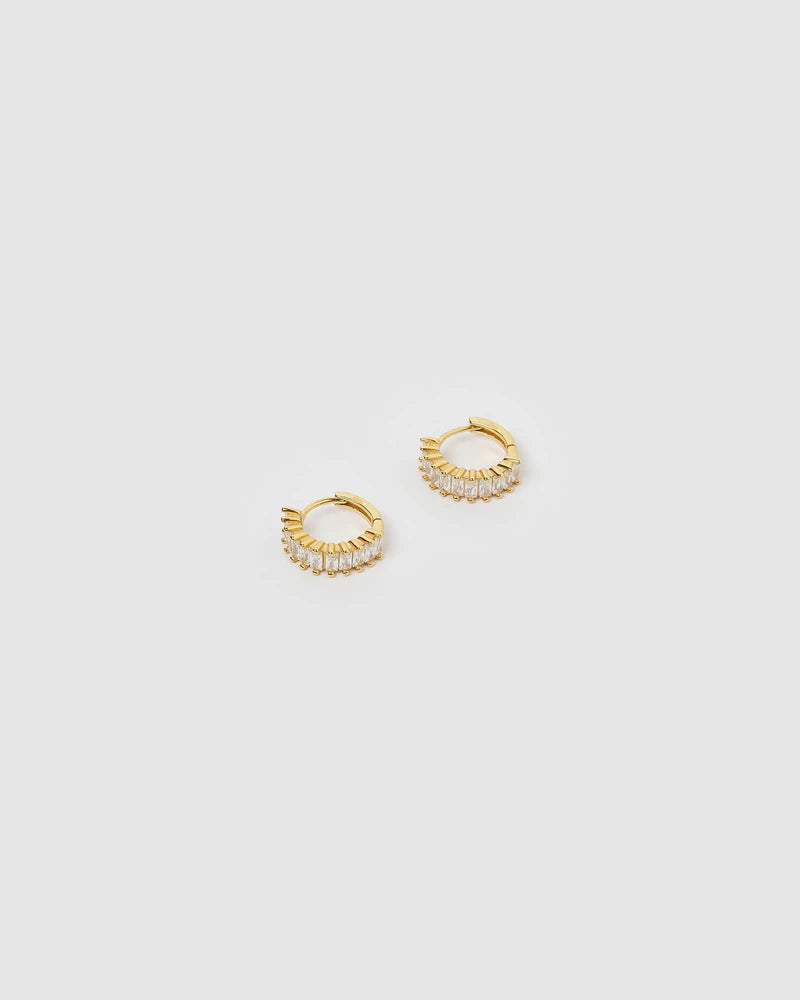 Izoa Celine Huggie Earrings Gold Clear