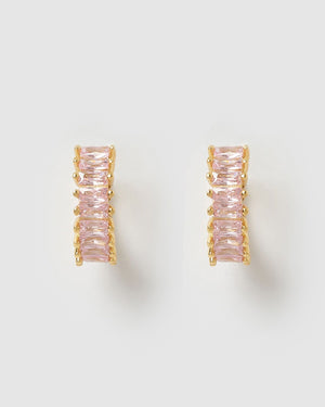 Izoa Celine Huggie Earrings Gold Pink