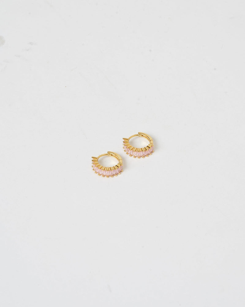 Izoa Celine Huggie Earrings Gold Pink