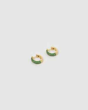 Izoa Chelsea Mini Huggie Earrings Gold Green