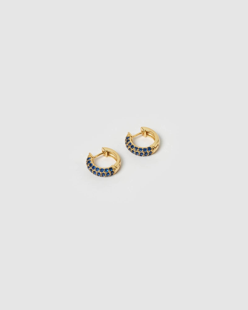 Izoa Chelsea Mini Huggie Earrings Gold Blue