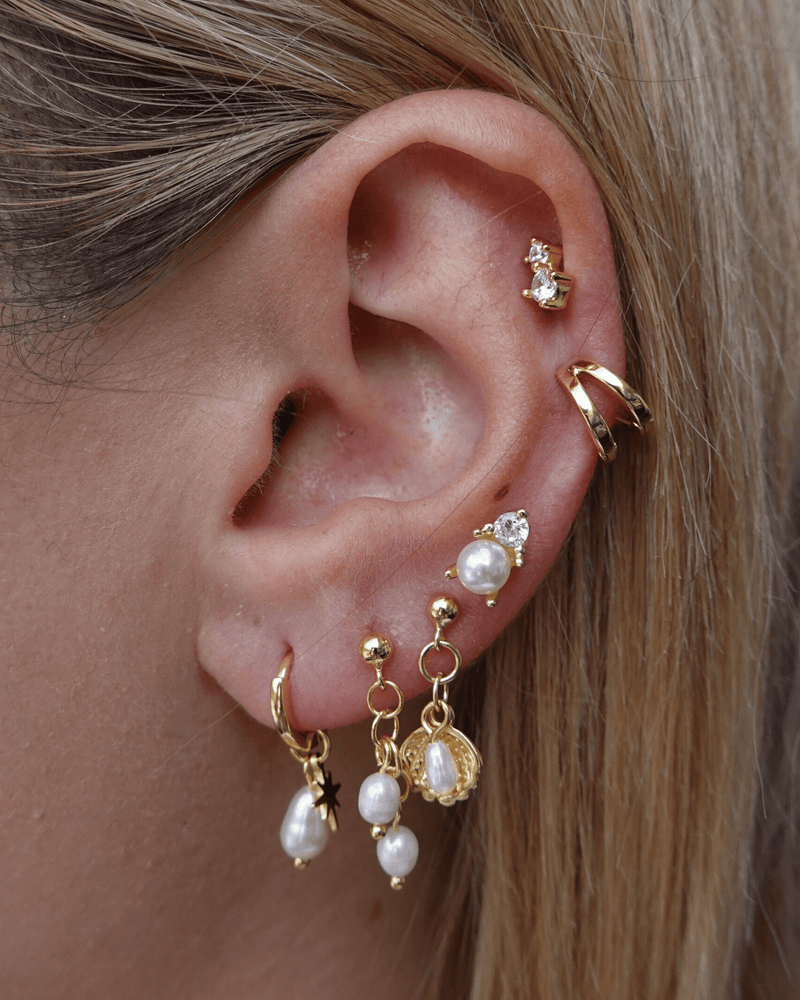 Izoa Chloe Pearl Huggie Earrings Gold