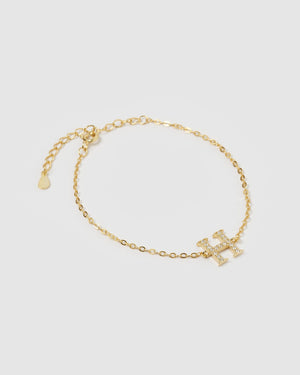 Izoa Crystal Letter H Bracelet Gold