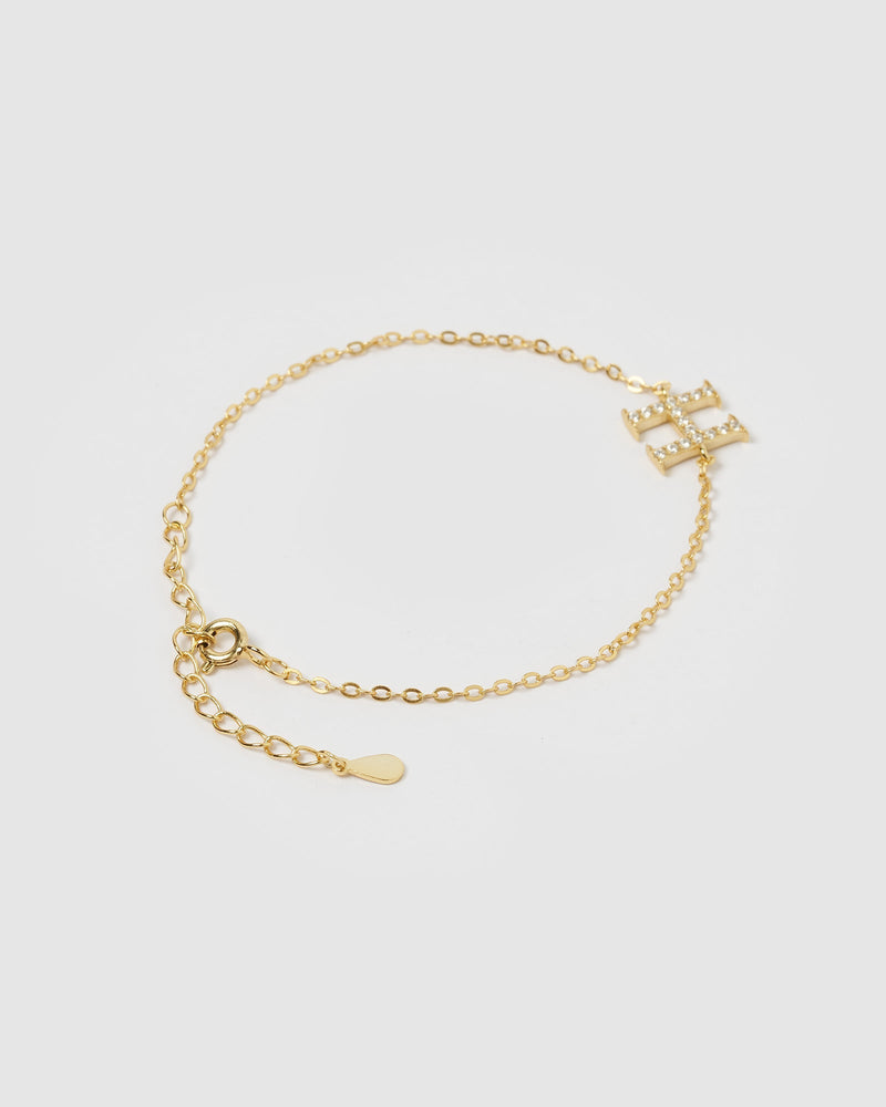 Izoa Crystal Letter H Bracelet Gold