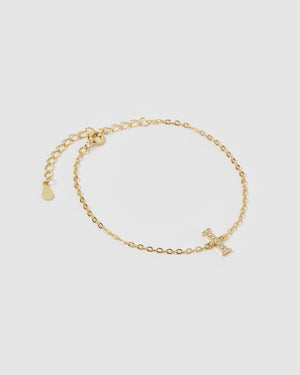 Izoa Crystal Letter I Bracelet Gold