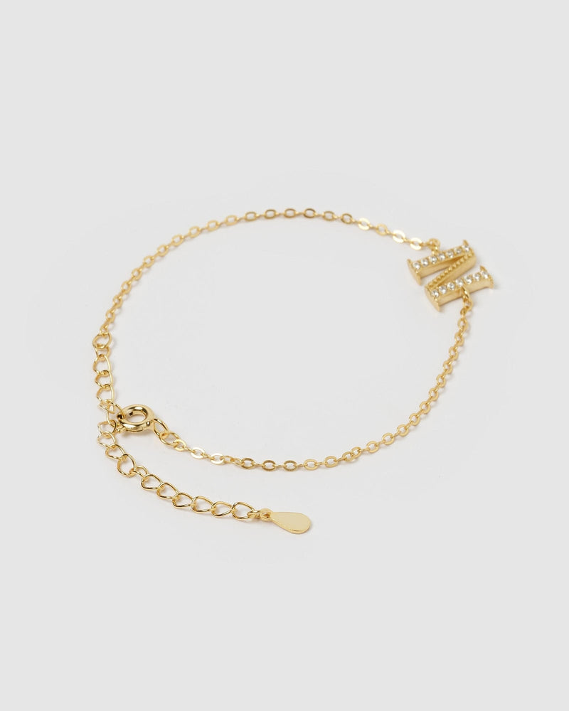 Izoa Crystal Letter N Bracelet Gold