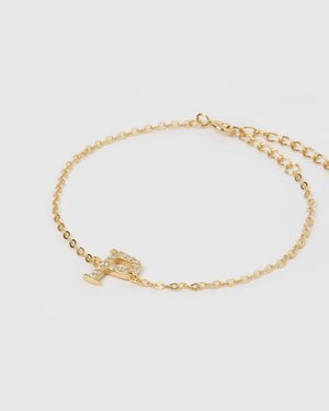 Izoa Crystal Letter P Bracelet Gold