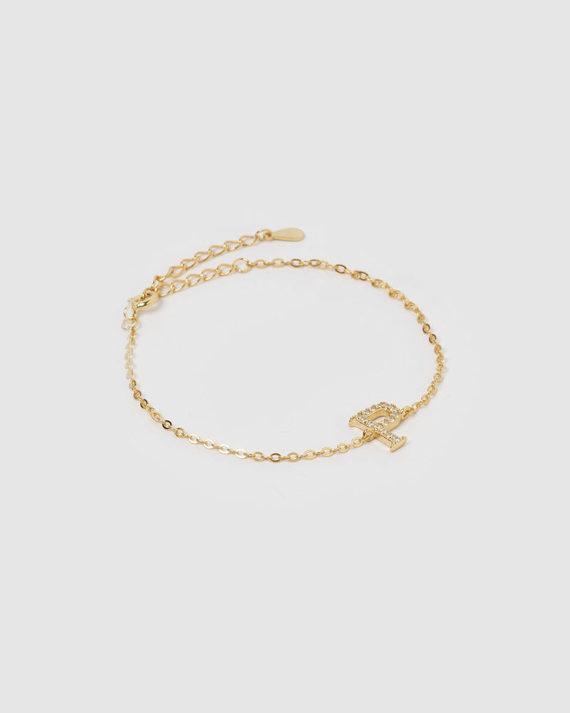 Izoa Crystal Letter P Bracelet Gold