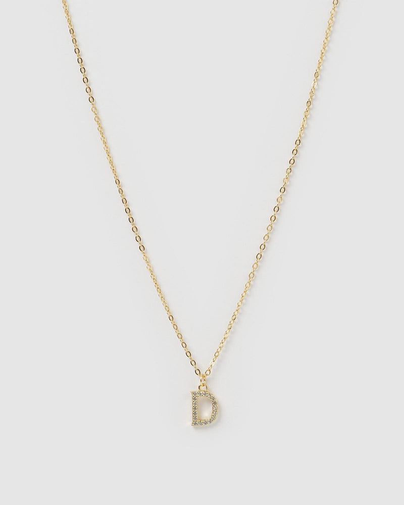 Izoa Crystal Letter D Necklace Gold